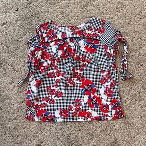 Crown & Ivy Red Floral Checkered Blouse